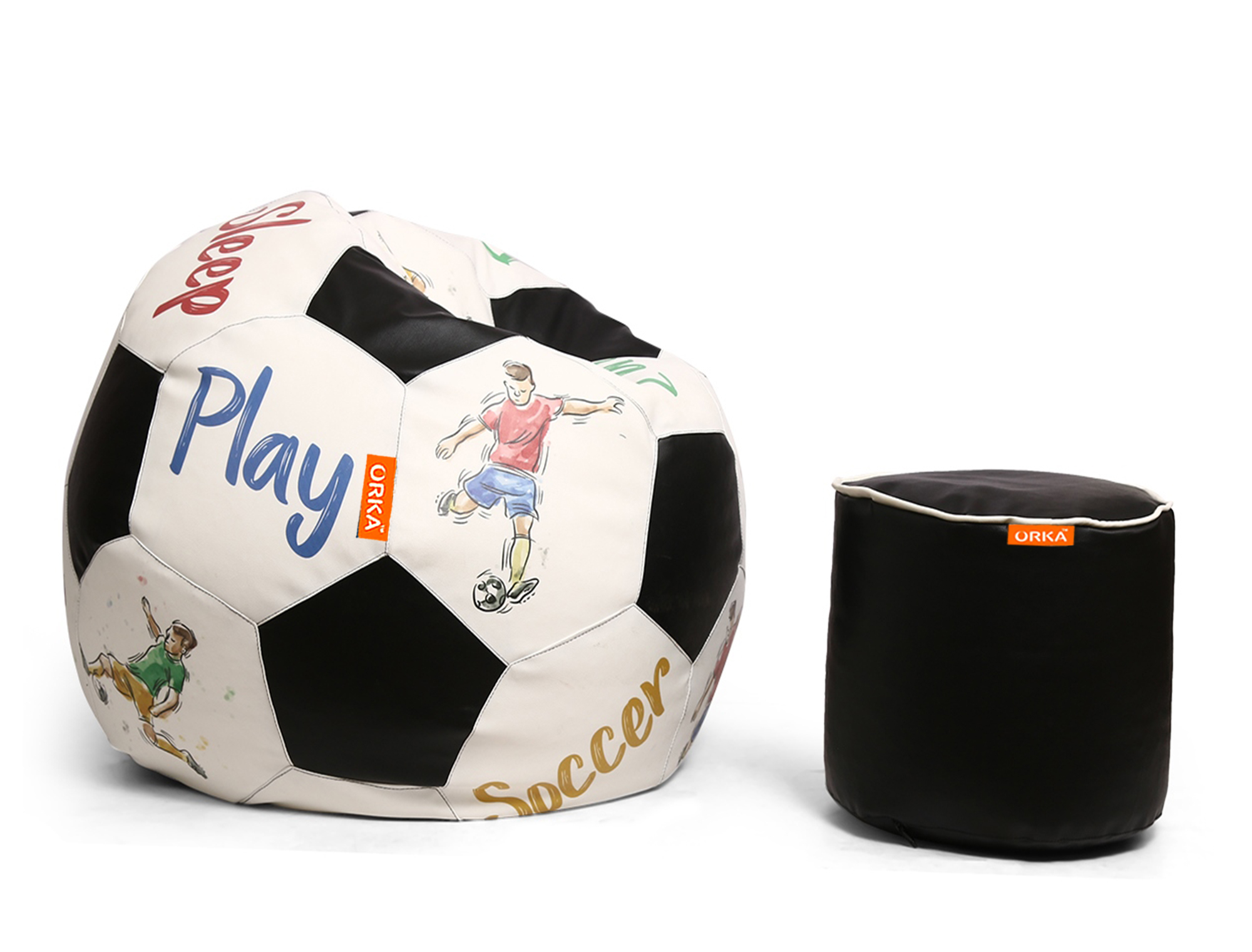 Orka Digital Printed XXXL Foorball With Mathching Footstool Filled Bean Bag With Beans (FB65 Multicolor)